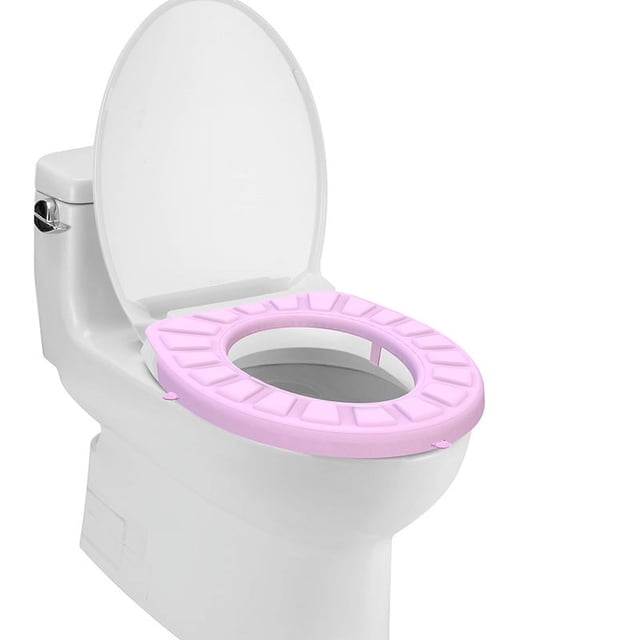 Funda de silicona para asiento de inodoro, cojín para asiento de inodoro, asiento de inodoro acolchado, silicona lavable, reutilizable y duradera (rosa)