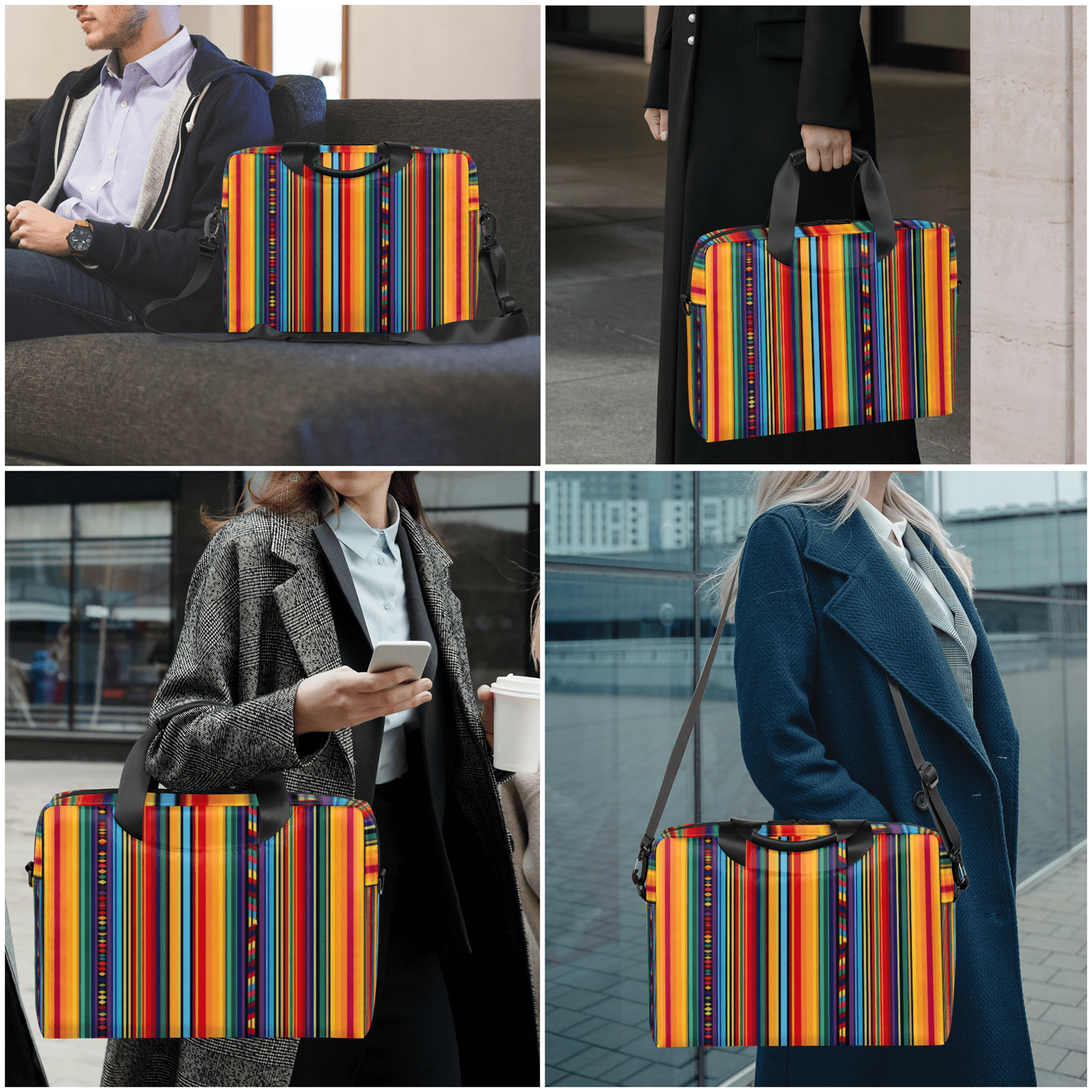 Herdesigns Mexican Colorful Stripes Laptop Bag for Women Men, Computer Case Briefcase Messenger Bags, 15-15.6 inch Laptop Sleeve Shoulder Bag