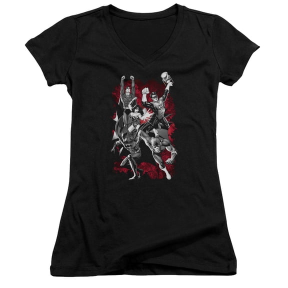 JLA Justice League JLA Justice League Explosion Junior Women's T-Shirt V-Neck Black