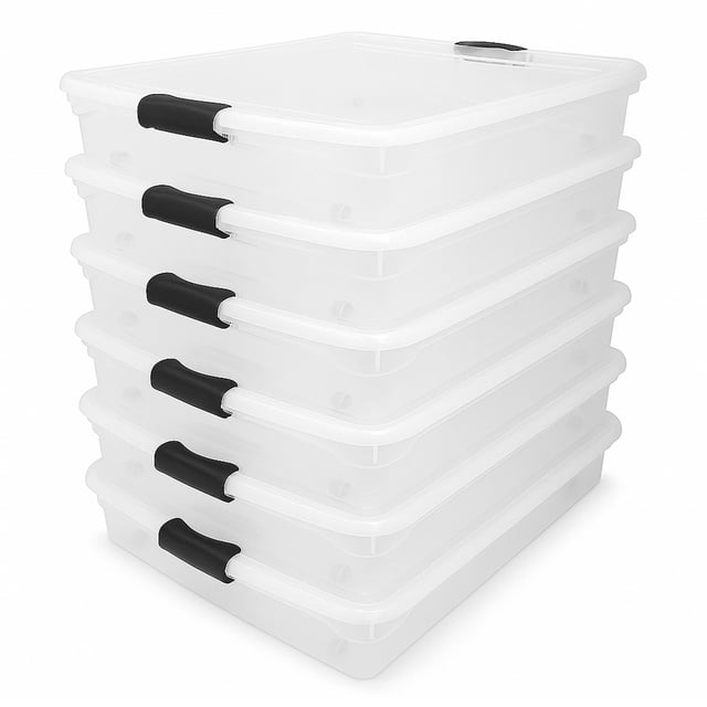 Homz Contenant de Rangement sous le Lit en Plastique Transparent de 56 Pintes avec Loquet, Lot de 6