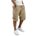 thumbnail image 3 of BiZtdJrK Men's Cargo Shorts Below Knee Capri Pants Casual Loose Fit Long Short with Elastic Drawstring Multi-Pockets Khaki XXXXL, 3 of 8