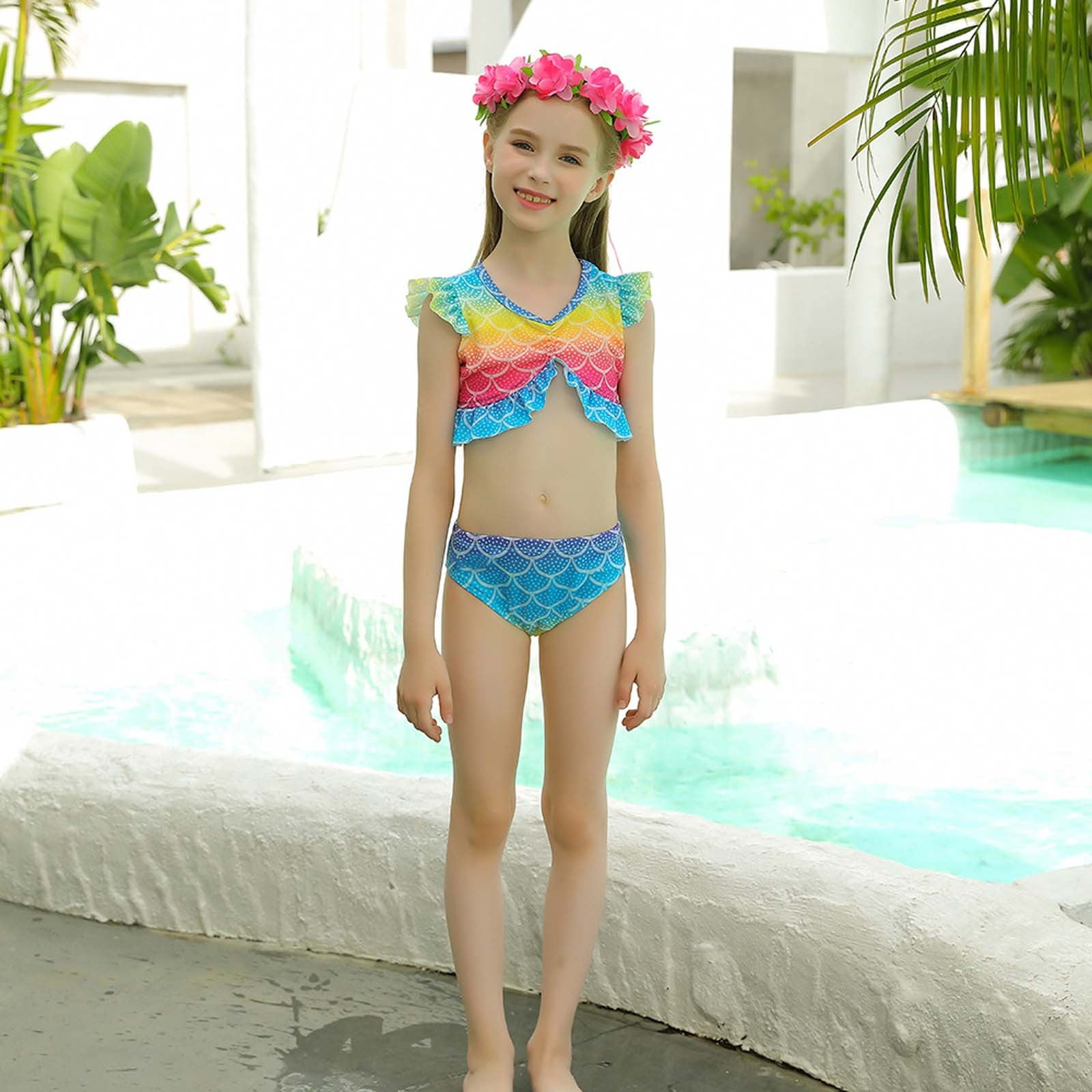 Costume Sirène Pour Fille - Pack De 3 Pièces (Haut, Bas, Queue) - Taille 110 à 150 - Pour Piscine, Plage, Photos - Tissu Doux