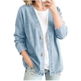 thumbnail image 2 of Sheghy Cardigan for Women Summer Vintage V Neck Denim Button Long Sleeve Casual Cardigan Light Blue L, 2 of 5