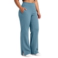 thumbnail image 3 of Women's Plus Size Yoga Long Pants, Elastic Waist Side Seam Pockets, Solid Color Side Split Hem for Gym Sports Active Daily | TruHer,Blue 2XL, 3 of 8