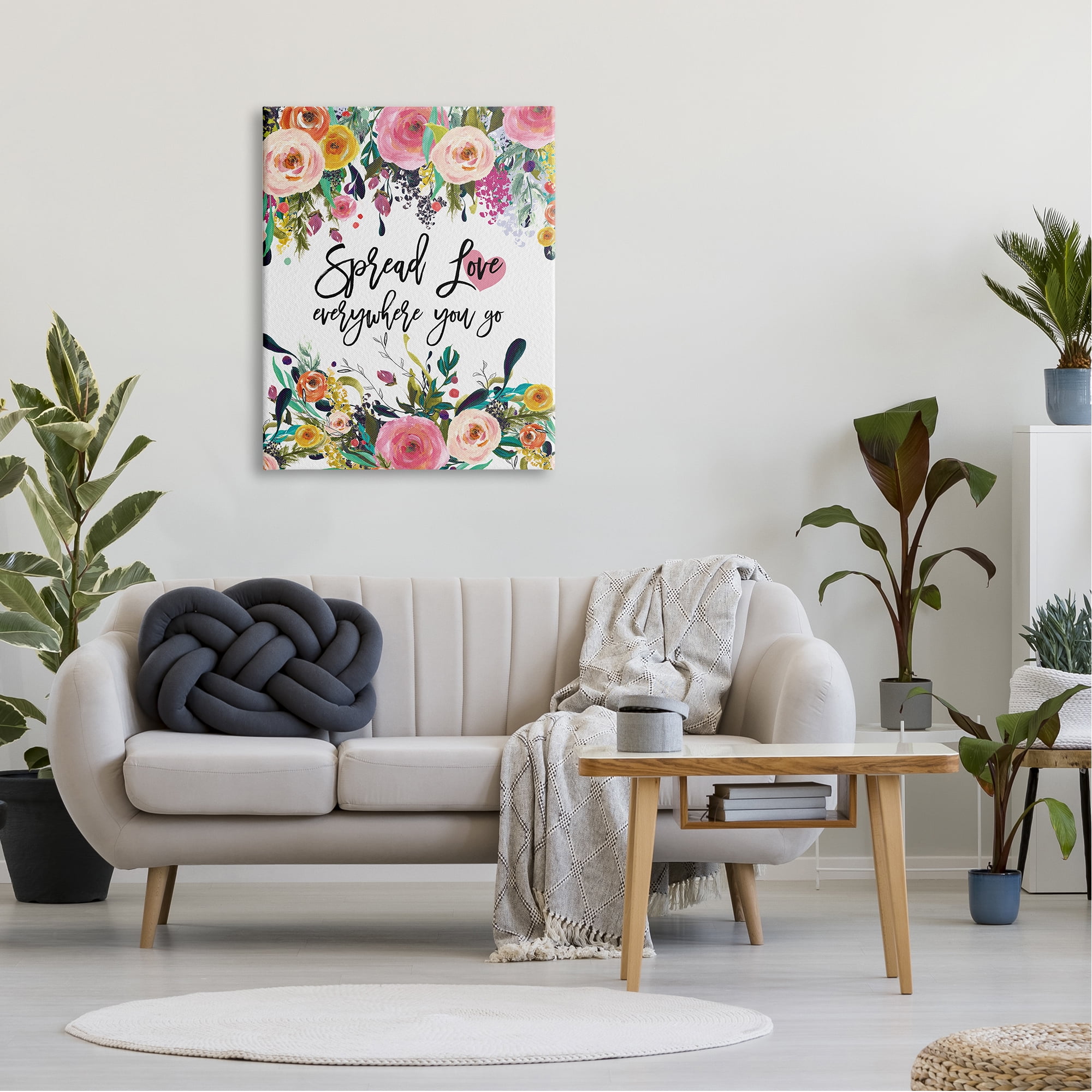 Stupell Industries Spread Love Phrase Pink Floral Blooms Calligraphy Canvas Wall Art, 30 x 40, Design by Amy Brinkman