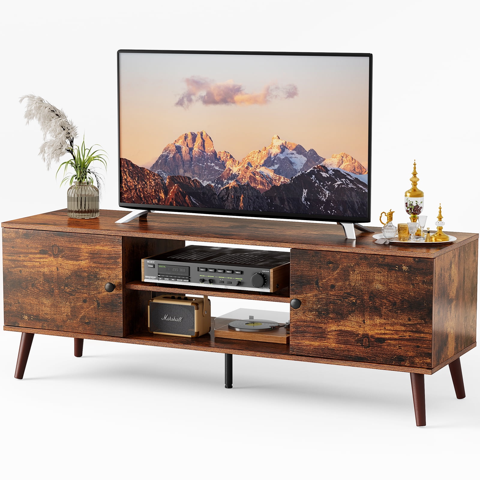 Aukfa TV stand for TVs up to 60"with Storage Cabinets for Living Room Bedroom, Brown