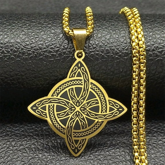 14K Yellow Gold Celtic Witch's Knot Pendant Necklace for Women Men Fashion Supernatural Irish Lucky Amulet Jewelry