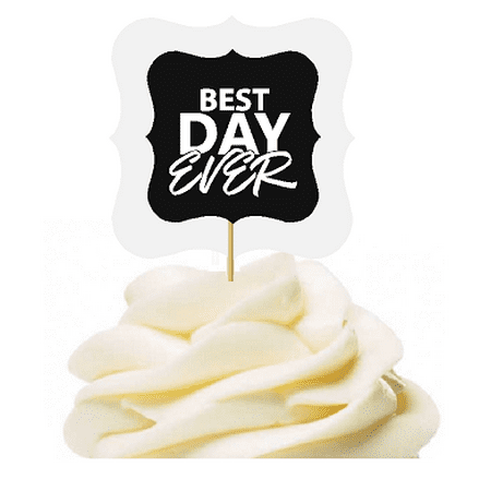 Black 12pack Best Day Ever Cupcake Desert Appetizer Food Picks for Weddings, Birthdays, Baby Showers, Events & (Best Indian Appetizers For A Party)