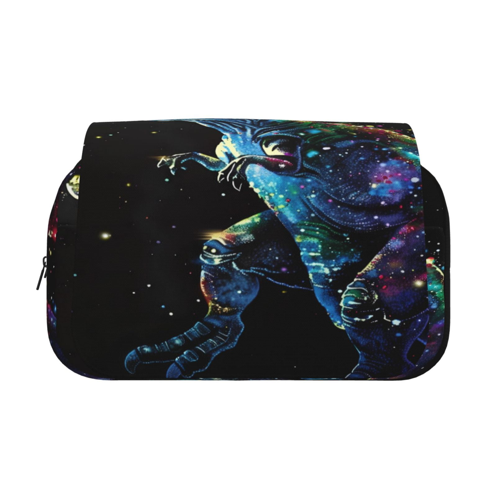 Rateoe colorful flames dinosaur Pattern Double Clamshell Pen Case, Storage Organizer with Two Zipper Compartments– Holds Up to 50 Pencils & Pens