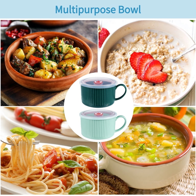 2 Pack 30oz Ceramic Soup Bowls with Lids & Handles – Microwave