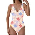 thumbnail image 2 of Xuniizn Womens One Piece Swimsuits Floral Print V Neck High Cut Tummy Control Bathing Suits with Padded Trendy Slim Backless Swimwear, S-2XL, 2 of 6