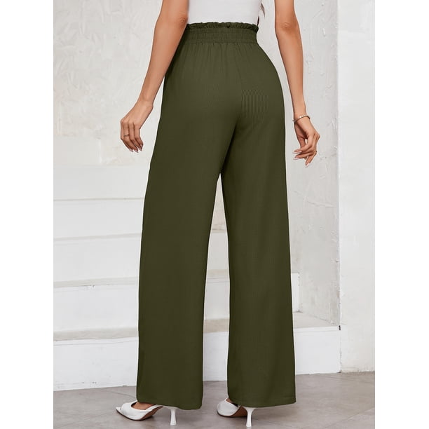 Chiclily Women Wide Leg Pants with Pockets High Waist Tie Knot 