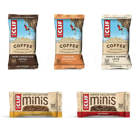 Clif Bar Bars Pack 10 Full Size and 10 Mini Energy Bars Made with Organic Oats Plant Based Food Vegetarian Caffeinated 2.4oz and 0.99oz Protein Bars Coffee Collection Coffee 20 Count