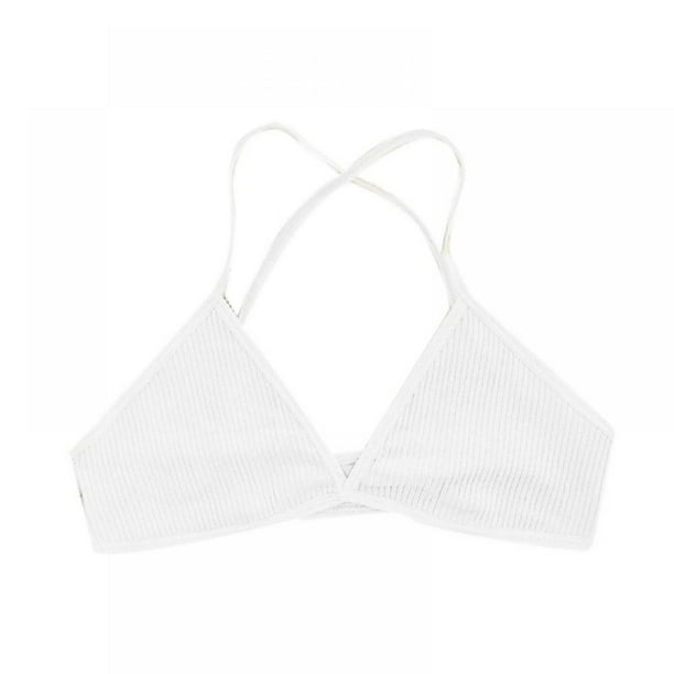 Triangle Bralette for Women A/B Cups S-XL Ribbed X Back Lightweight Thin Strap Bralette V Neck