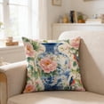 thumbnail image 4 of Chinoiserie Throw Pillow Covers 18x18 Inch, Floral Blue & White Porcelain Palace Peacock Monkey Decorative Pillow Cases, 4 of 6