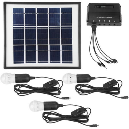HERCHR 4W Solar Panel Lighting Kit, Solar Home Mobile Emergency Light System, USB Solar Charger with 3 LED Light Bulb and Phone Charger Power Bank for Home Shed Barn Indoor Outdoor Hiking Tent