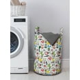 thumbnail image 3 of Cartoon Laundry Bag, Chaotic Composition of Various Objects Fruit Cactus Bunny TV Glasses Egg Umbrella, Basket with Handles Drawstring Closure for Laundromats, 13" x 19", Multicolor, by Ambesonne, 3 of 4