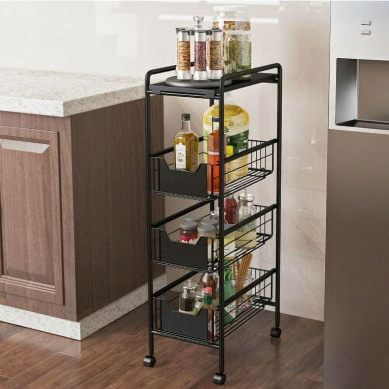 4 Tier Kitchen Movable Spice Rack Organizer Rack Rolling Trolley Storage Rack Kitchen Shelves