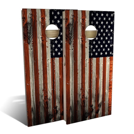 Skips Garage American Flag Distressed Outdoor Cornhole Game (Choose Wraps or Boards) NO Accessories All-Weather 2x4