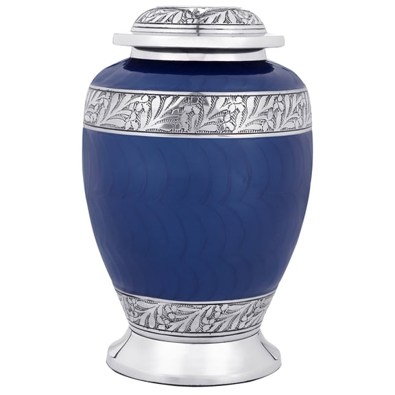 Aluminum Handcrafted Urn - Elegant Keepsake Holder for Adult Human Ashes (Ocean Blue & Pewter)