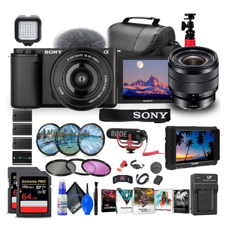 Sony ZV-E10 Mirrorless Camera with 16-50mm II Lens and E 10-18mm Lens   Creator Kit (International Model)