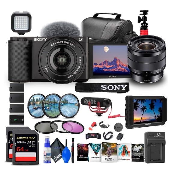 Sony ZV-E10 Mirrorless Camera with 16-50mm II Lens and E 10-18mm Lens   Creator Kit (International Model)
