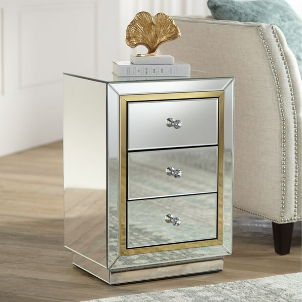 Studio 55d Modern Mirrored Rectangular Accent Side End Table 18 X 14 With Drawer Silver Gold Trim Living Room Bedroom Home House Com Studio 55d Modern Mirrored Rectangular, Gold Mirrored End Tables