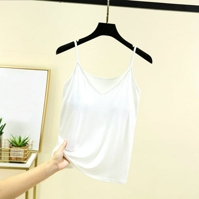 UPPADA saving 2025 Racerback Tank Tops for Women Built In Bra Spaghetti Strap Sleeveless Camisole Shirts V Neck Plain Basic Undershirts Plus Size Womens Tops Clearance