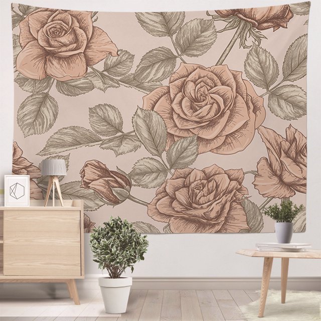 Tapiz floral vintage para colgar en la pared con rosas, 150 cm x 130 cm