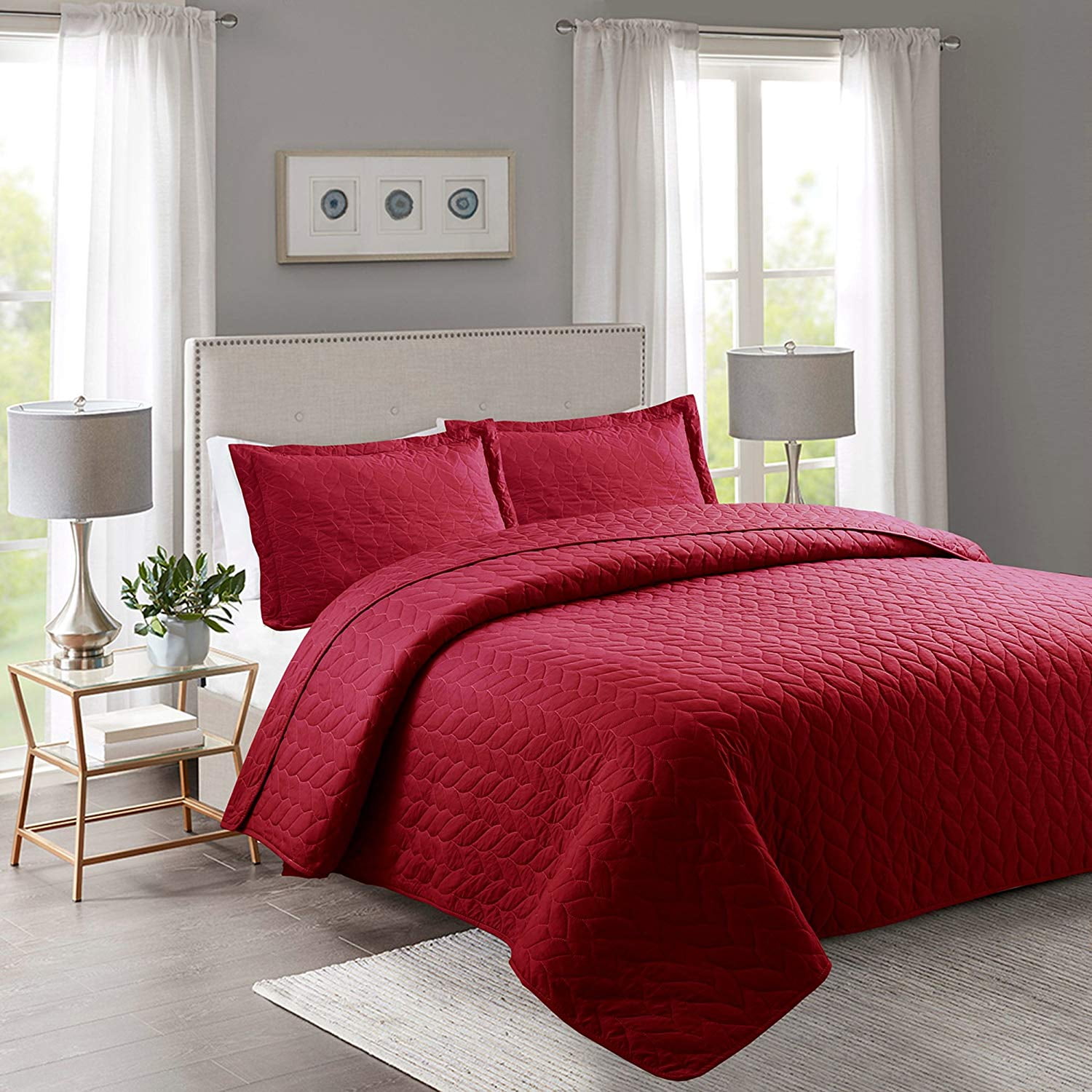 MarCielo 3 Piece Lightweight Bedspread Quilt Set Microfiber Quilt