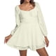 thumbnail image 1 of Vestido de cuello cuadrado de otoño para mujer: vestido informal de manga larga con volantes, color liso, tejido de poliéster, ideal para fiestas de otoño., 1 of 8