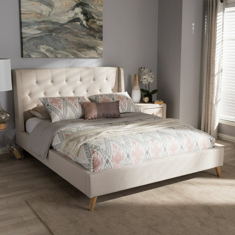 Baxton Studio Adelaide Retro Modern Light Beige Fabric Upholstered Full Size Platform Bed Baxton Studio Adelaide Retro Modern Light Beige Fabric Upholstered Full Size Platform Bed
