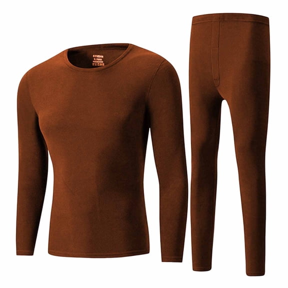 Fmbrln Thermal Underwear for Men 2 Piece Sets Fleece Lined Crew Neck Long Sleeve Tops and Long Pants Sets Fall Winter Casual Warm Base Layer for Cold Weather Coffee 2XL