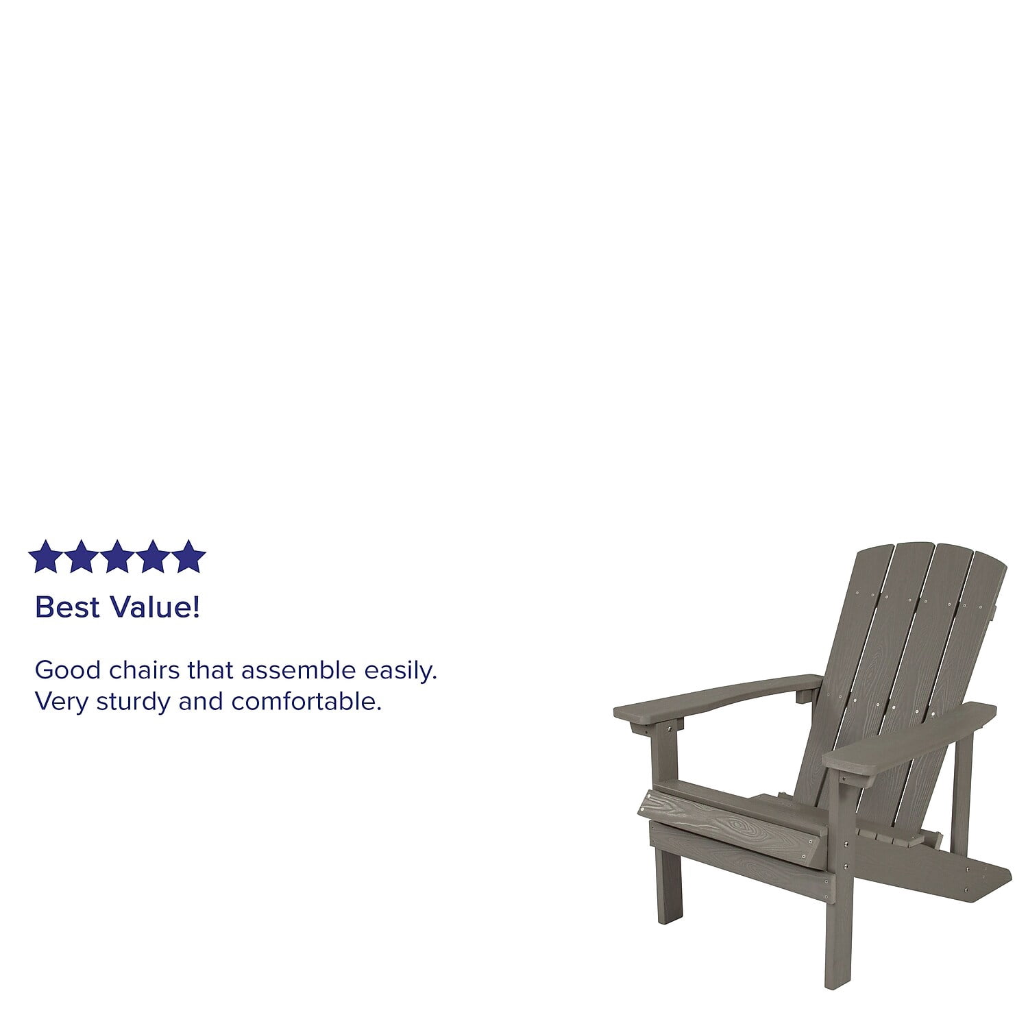 Flash Furniture Set of 2 Charlestown All-Weather Poly Resin Wood Adirondack Chairs in Gray