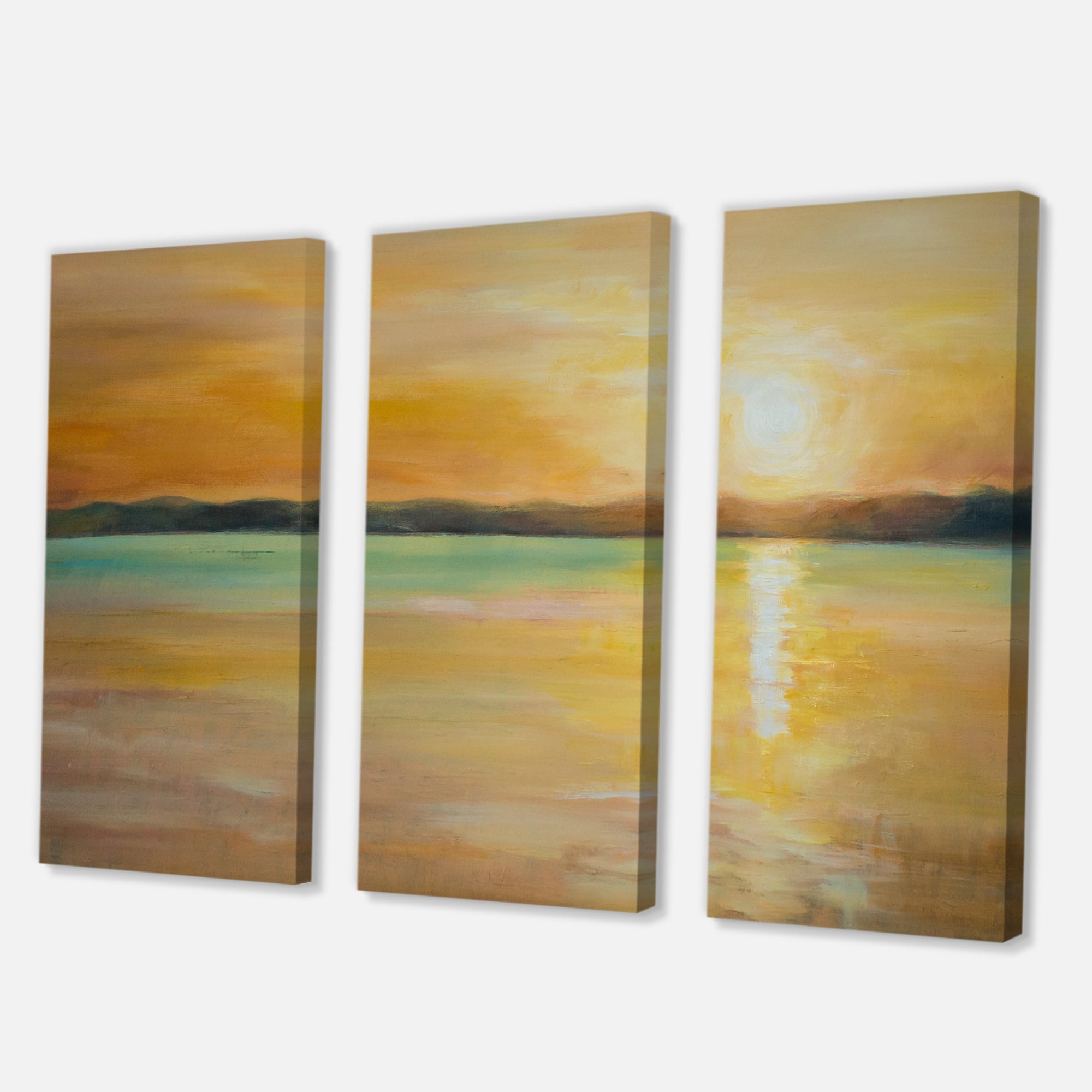 Designart ' Abstract Yellow Sunset At The Horizon ' Nautical & Coastal Canvas Wall Art Print
