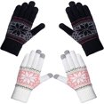thumbnail image 1 of 2 pares de guantes de invierno cálidos para pantalla táctil para mujer, tejidos, suaves, con bonito patrón de Elaphurus, blanco/gris, talla única, 1 of 5
