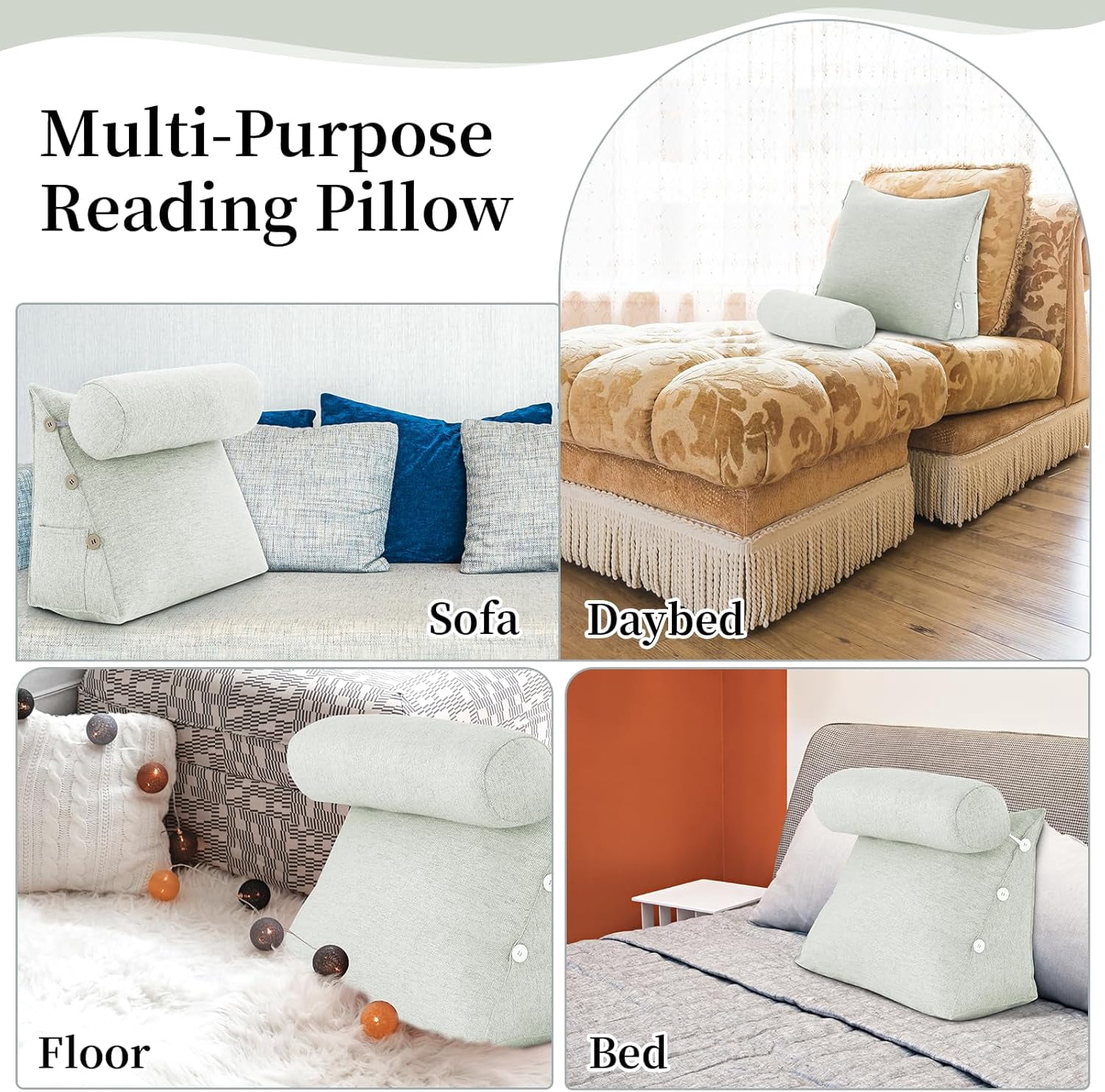 Bed Wedge Reading Pillow, Adjustable Reading Throw Cushion Triangular Pillow Wedge Couch Pillow for Lumbar Neck Back Support Pillow with Removable Linen Cover