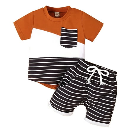 

Toddler Girl Clothes Summer Short Sleeve Patchwork Color Pocket Tops Shorts Two Piece Kids formal Suits for Boys