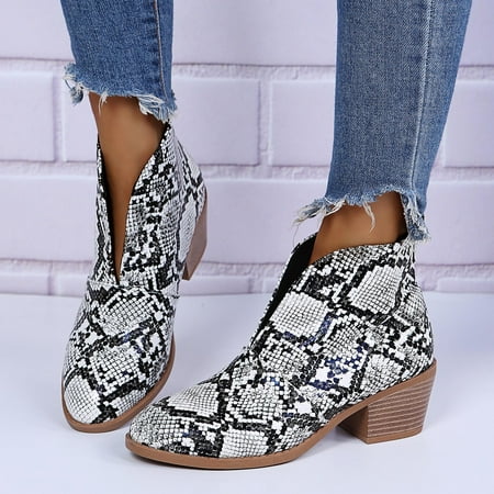 

Juebong Christmas Deals Elastic leopard print women s plus size round toe short boots 8.5 White
