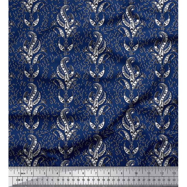 Soimoi Polyester Crepe Fabric Leaves Block Fabric Prints by Yard 52 Inch Wide