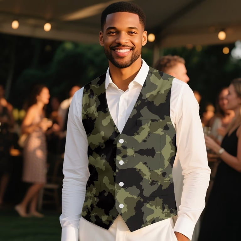 Yuyamidu Green Camo Men's V-Neck Suit Vests Camouflage Formal Slim Fit  Business Dress Vest Waistcoat with 3 Pockets for Suit or Tuxedo, Size L -  Walmart.com