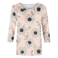 thumbnail image 4 of Craaazy Womens Trendy Tops Plus Size Loose Fit Solid Color Crew Neck Casual Style 3/4 Sleeve Floral Gradient Print T-shirt for Spring, Summer, Daily Outings, 4 of 5
