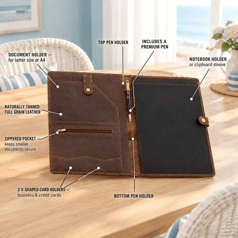 Mocha Brown Genuine Leather Professional Portfolio Organizer Resume ...