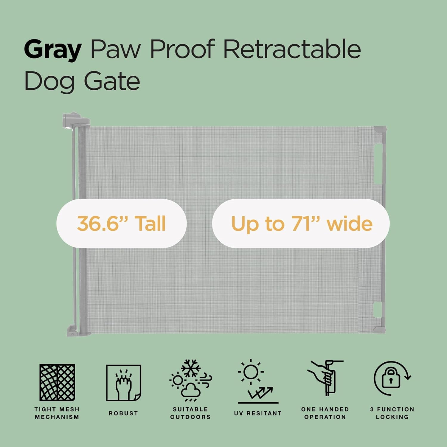 Philowng Indoor and Outdoor Claw-Proof Retractable Dog Gate, 36.6" High Extends up to 71" Wide, gray