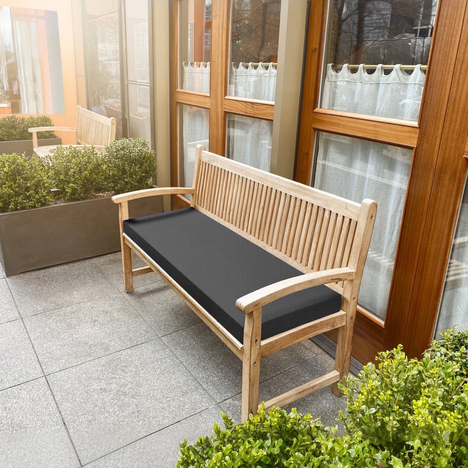 JIAN YA NA Outdoor Bench Cushions, Waterproof Swing Cushion Pads with Ties for Garden Patio Furniture (Dark Gray, for 3 Seater 150cm x 46cm)