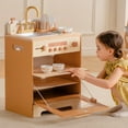 thumbnail image 3 of Robud Wooden Dishwasher Playset for Kids - Pretend Kitchen Sink with Faucet, Turning Knobs, Dish Rack & Tableware for Toddler Role Play Toy Ages 3+, Caramel, 3 of 9