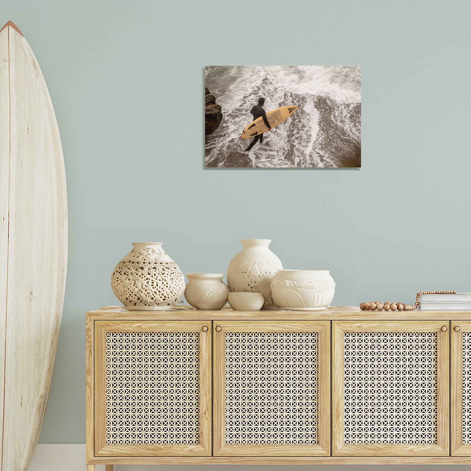 Stupell Industries Surfer Strolling Shore People Photography Wrapped Canvas Art Print Wall Art, 24 x 16