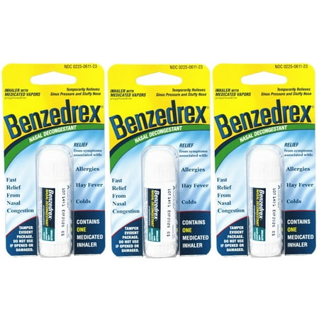 Benzedrex Inhaler Nasal Decongestion Quick Relief Allergies, 1ct, 3-Pack