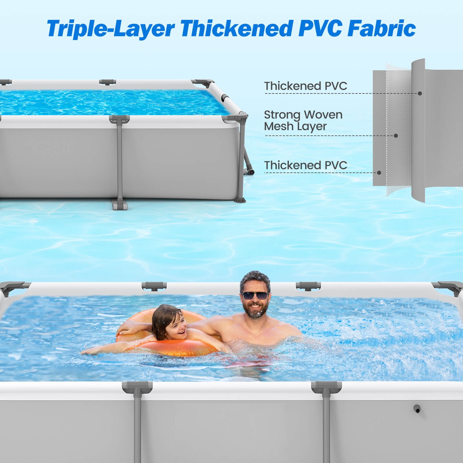 Costway 978 Gal Outdoor Family Swimming Pool with Metal Frame Multi-layer PVC Fabric