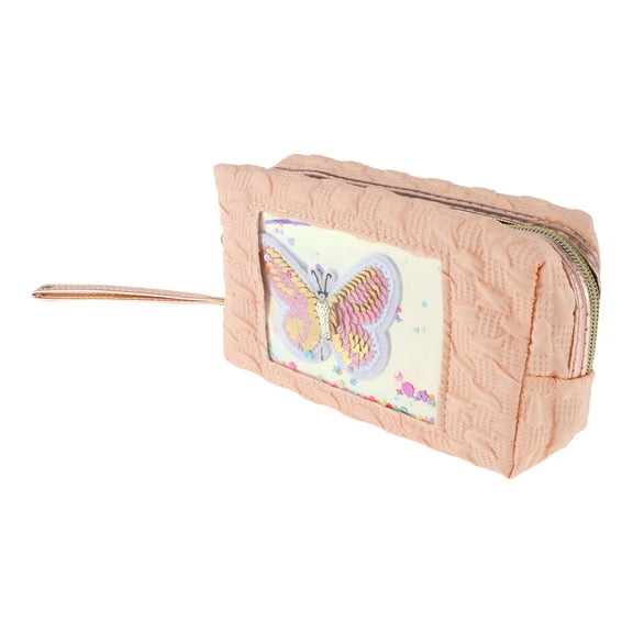 1 Pc Women Sequin Embroidery Butterfly Makeup Bag for Travel Vacation Gym Pink PU